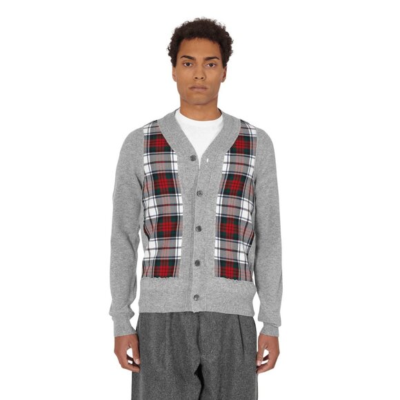 * MENS * Comme des Garcons Shirt Plaid Panel Cardigan, Size Medium - Picture 2 of 9